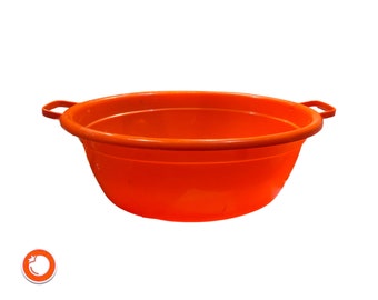 1970er Wäschekorb Wäschebox Wäschebehälter Wanne Waschwanne  mit Henkel orange 65cm Plastik Germany V09