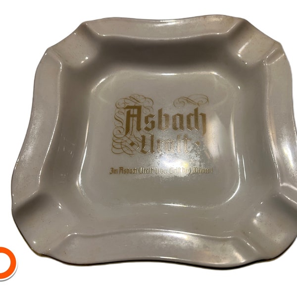 1970s original Asbach Uralt advertising ashtray collector's ashtray porcelain with gold rim 14 cm Germany Wp03