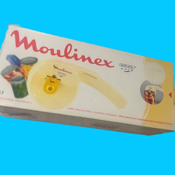 1970s Moulinex electric can opener white like new in original packaging with operating instructions Germany