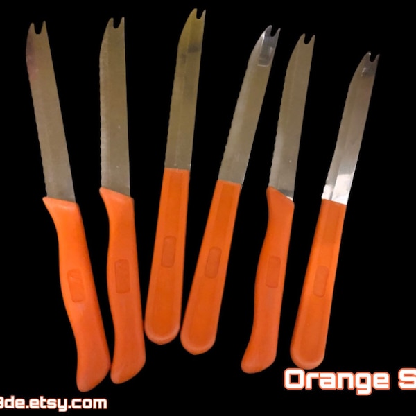1970er steak knife set with 6 knives orange used Germany