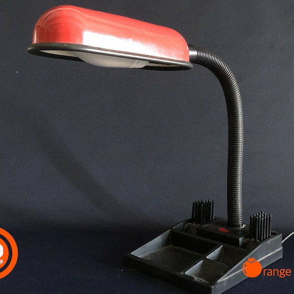 Lámpara de escritorio de los años 80 con compartimentos de almacenamiento negro-rojo con nueva lámpara de mesa LED cuello de cisne 35 cm Alemania