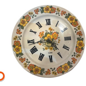 1960s hand-painted wall clock kitchen clock ceramic with transistor movement fully functional Germany