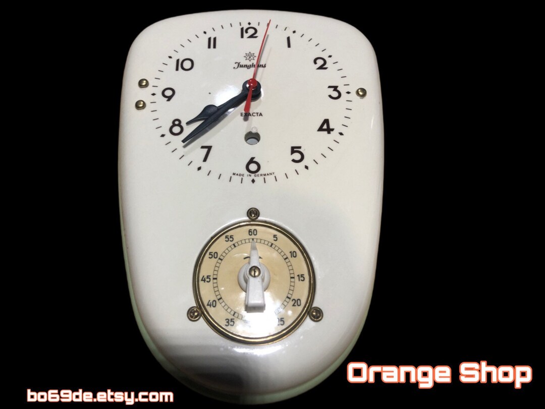 1950s JUNGHANS Exakta Wall Clock Kitchen Clock Lily Porcelain With Egg