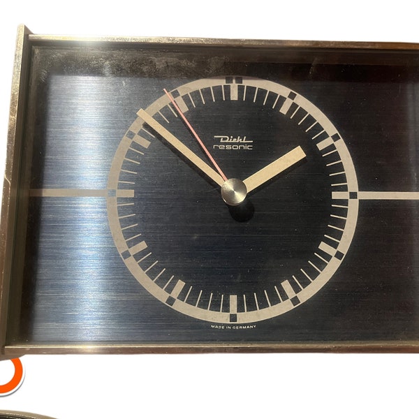 VERY RARE 1960er original German Midcentury vintage Table clock DIEHL resonic  electronic 20cm stainless steel case Germany WP08