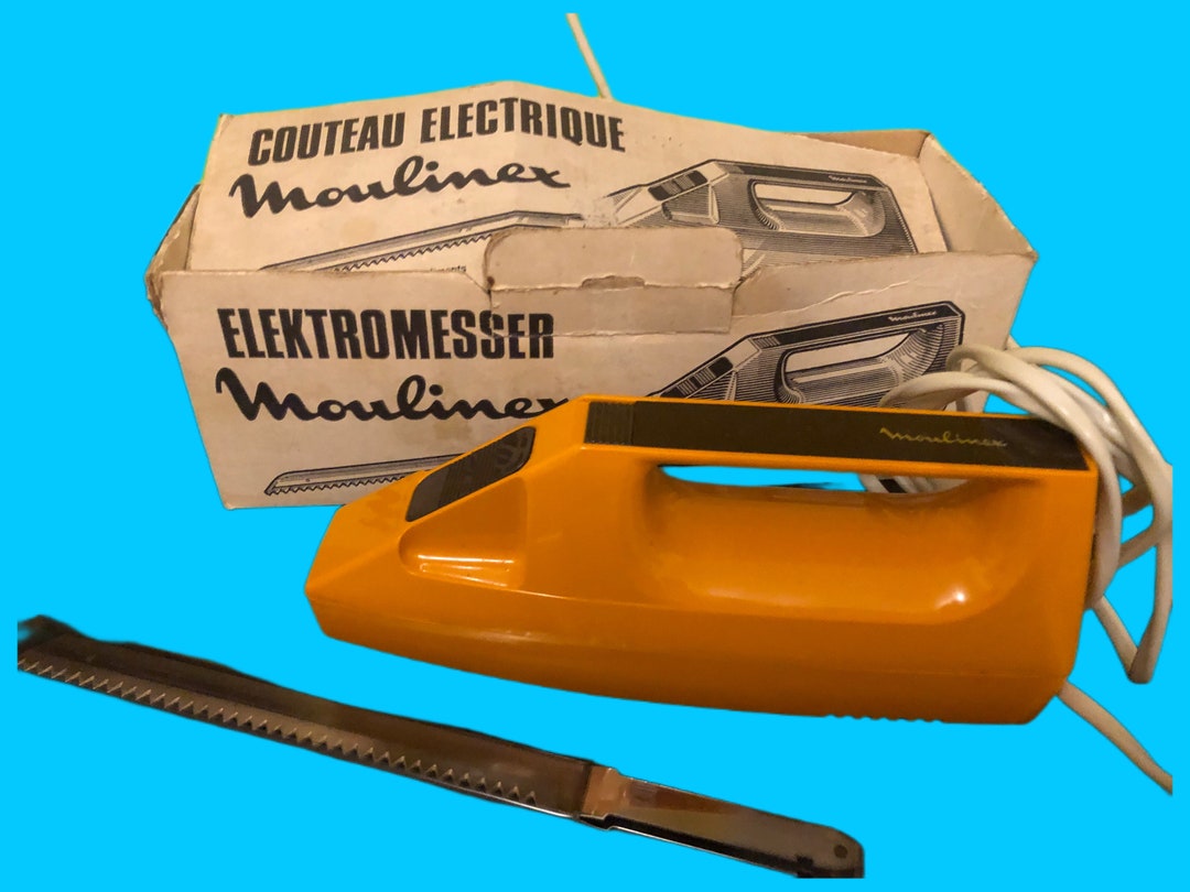 1970s Moulinex Electric Knife in Original Packaging Orangebrown With 2