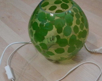 Années 1990 Ikea KNUBBIG lampe de table lampe boule verre transparent avec fleurs vertes 12 cm - lampe de chevet - Suède