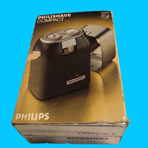 1970er PHILISHAVE Compact elektrischer Rasierer im ETUI  benutzt voll funktionsfähig sehr rar inkl. Zubehör