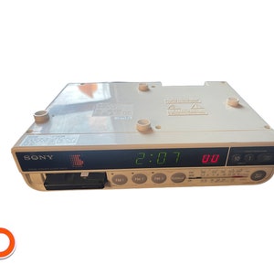 1980s Sony Electronic Clock Radio kitchen radio with cassette player clock radio alarm clock functional LED Japan