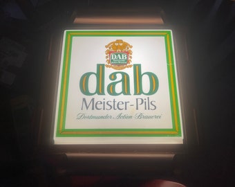 1970 original DAB (Dortmunder Aktienbrauerei) Pils pub lámpara de publicidad exterior plástico cobre 80 cm*80 cm Alemania