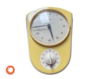 Très rare années 1960 Haid électrique en porcelaine de lys horloge murale horloge de cuisine avec nouveau mouvement, minuterie 60min fonctionnelle avec sablier Allemagne