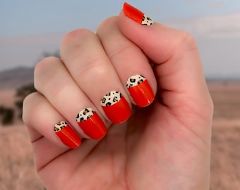 14pcs CHEETAH Cranberry Red Pink Gold Glitter Finger Nail Wraps