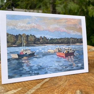 Greeting Cards, thank you cards, blank card, ocean boats, pine point maine, Scarborough, anchored boat, sea decor, wall art, vacation beach