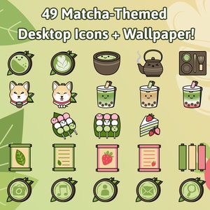 Cute Matcha Folder Icons | Windows and MacOS | Digital Bundle Download | Desktop, Laptop, Macbook