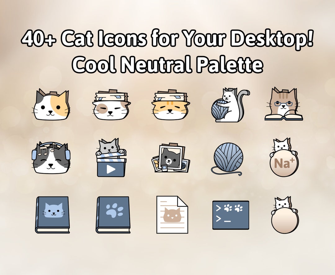 Cute Cat Folder Icons Neutral Denim Windows and (Instant Download) 