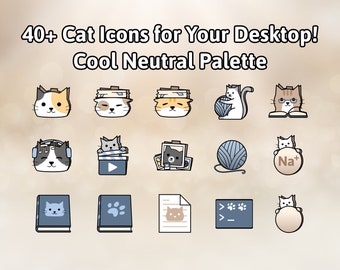 Cute Cat Folder Icons | Neutral Denim | Windows and MacOS | Digital Download | Desktop, Laptop, Macbook