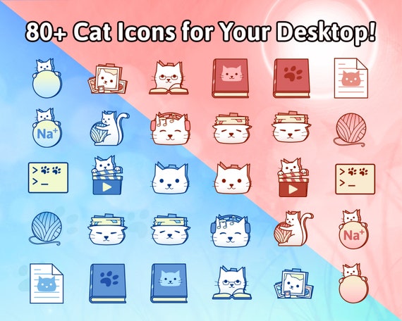 Cute Cat Folder Icons Windows and Macos Digital Download 