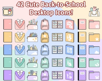 Pastel School Themed Desktop Icons | Windows and MacOS | Digital Bundle Download | Desktop, Laptop, Macbook