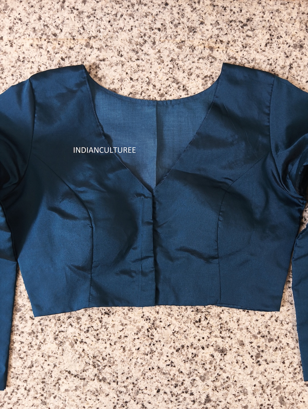 Beautiful Peacock Color Silk Blouse in V Neck and Full Sleeves, Indian ...