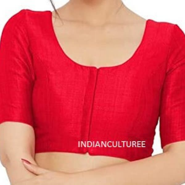 Silk blouse in Red Colour - available in popular colors - All Sizes - Sari Blouse - Saree Top - Sari Top - For Women,All Size Available I