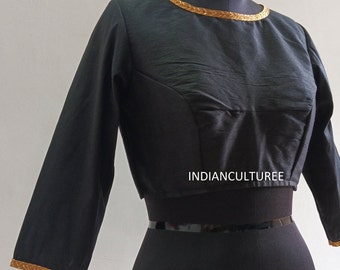 Handmade Round Neck Blouse With 3/4 Sleeves,Beautiful Lace Saree Blouse, Ready to Wear Blouse, Indian Saree Blouse, Sari Blouse in all color