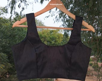 Black Slik Round neck Saree Blouse - Sleeveless Top for Women