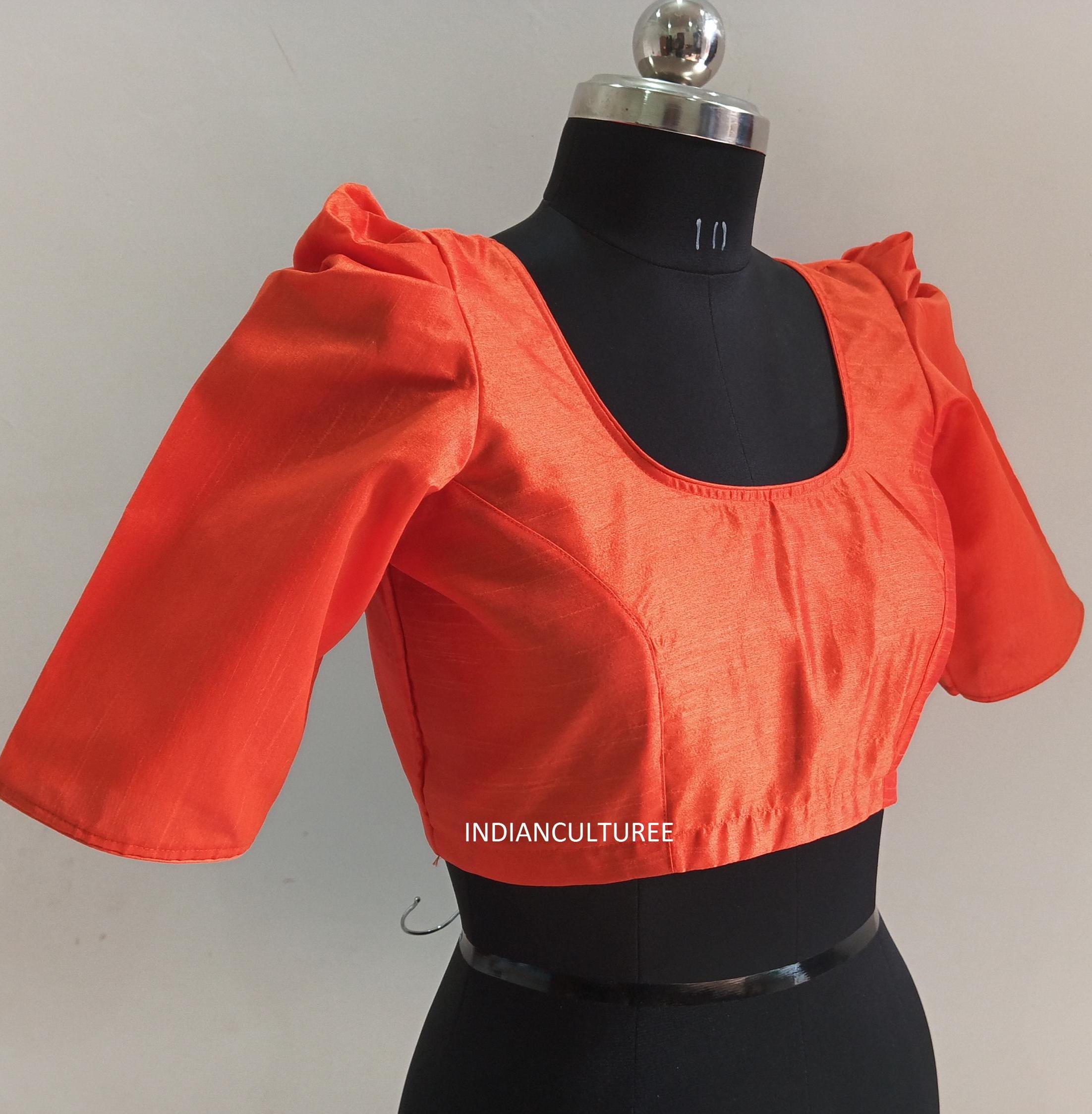 Puff Sleeves Orange Saree Blouse