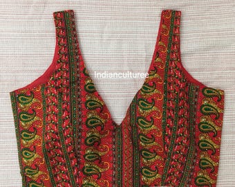 Handmade Cotton Ajrakh Blouse | Deep V-Neck Ethnic Crop Top
