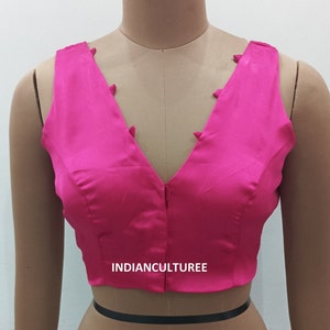 Beautiful Handmade Silk Blouse In V Neck, Sleeveless Blouse with pad , Indian Blouse, Saree Blouse, Lehanga Blouse,All Colour Available