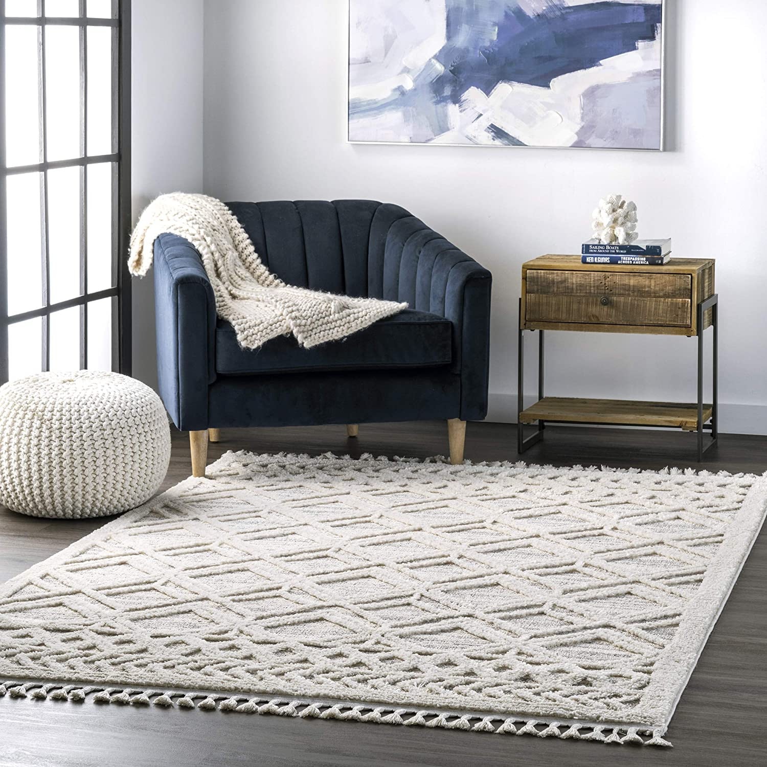 Soft Lattice Textured Tassel Area Rug 9' x 12' Beige Etsy