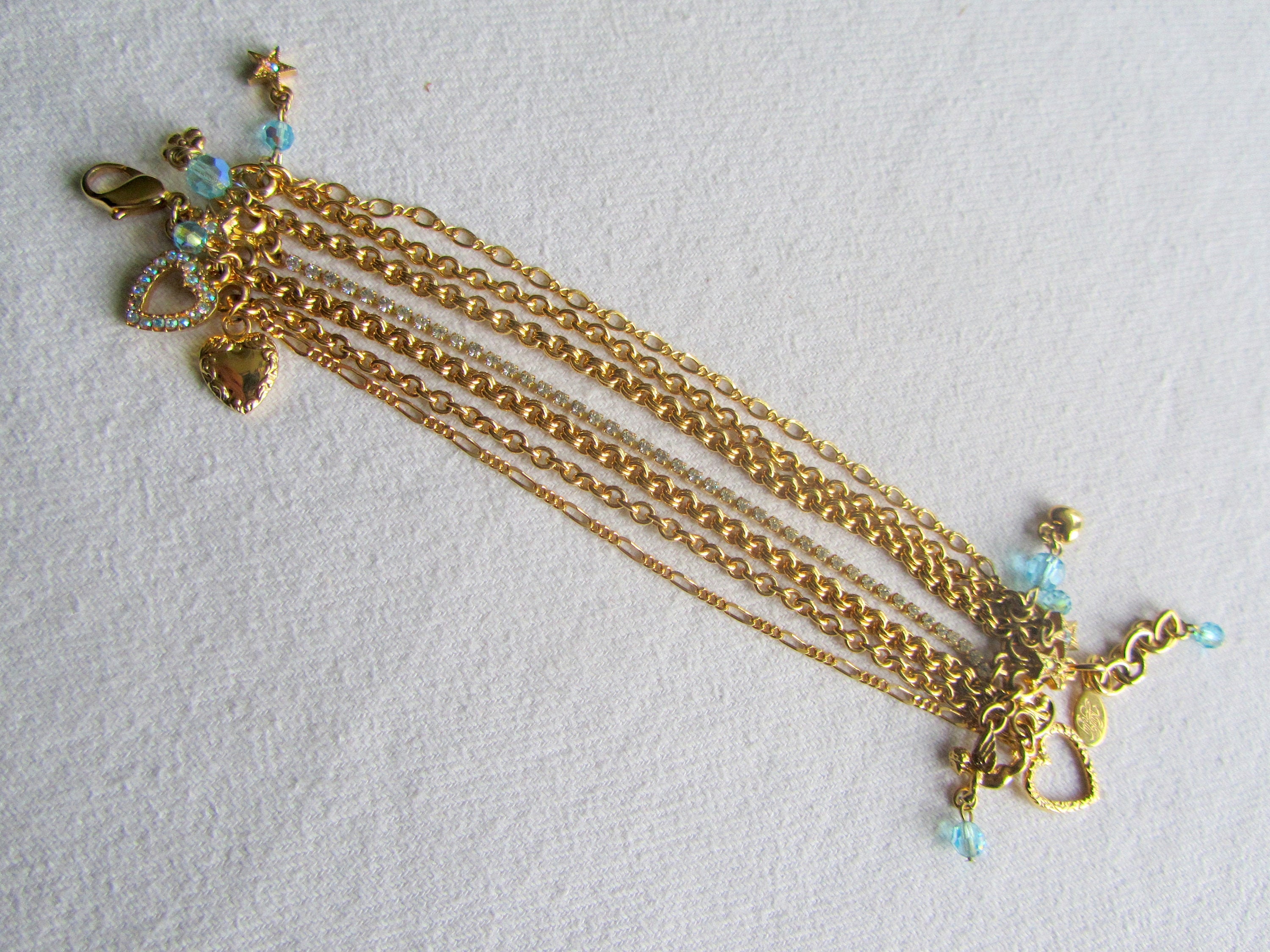 Kirks Folly Dreamland Bracelet in Blue, Multiple Chains, Angel, Star