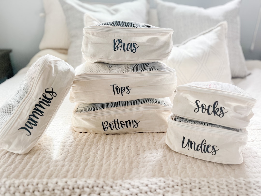 Labeled Packing Cubes Set of 6 Embroidered Packing Cubes Travel Bags for Suitcase Bag