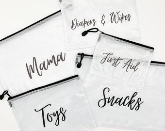 Labeled Pouches for Diaper Bag PVC Plastic Zipper Pouches for Purse Water Resistant Bags Clear Zipper Bags Transparent Mom Organizer Bags