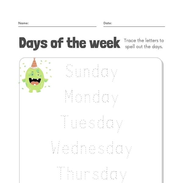 Printable and Traceable Days of the Week - Etsy