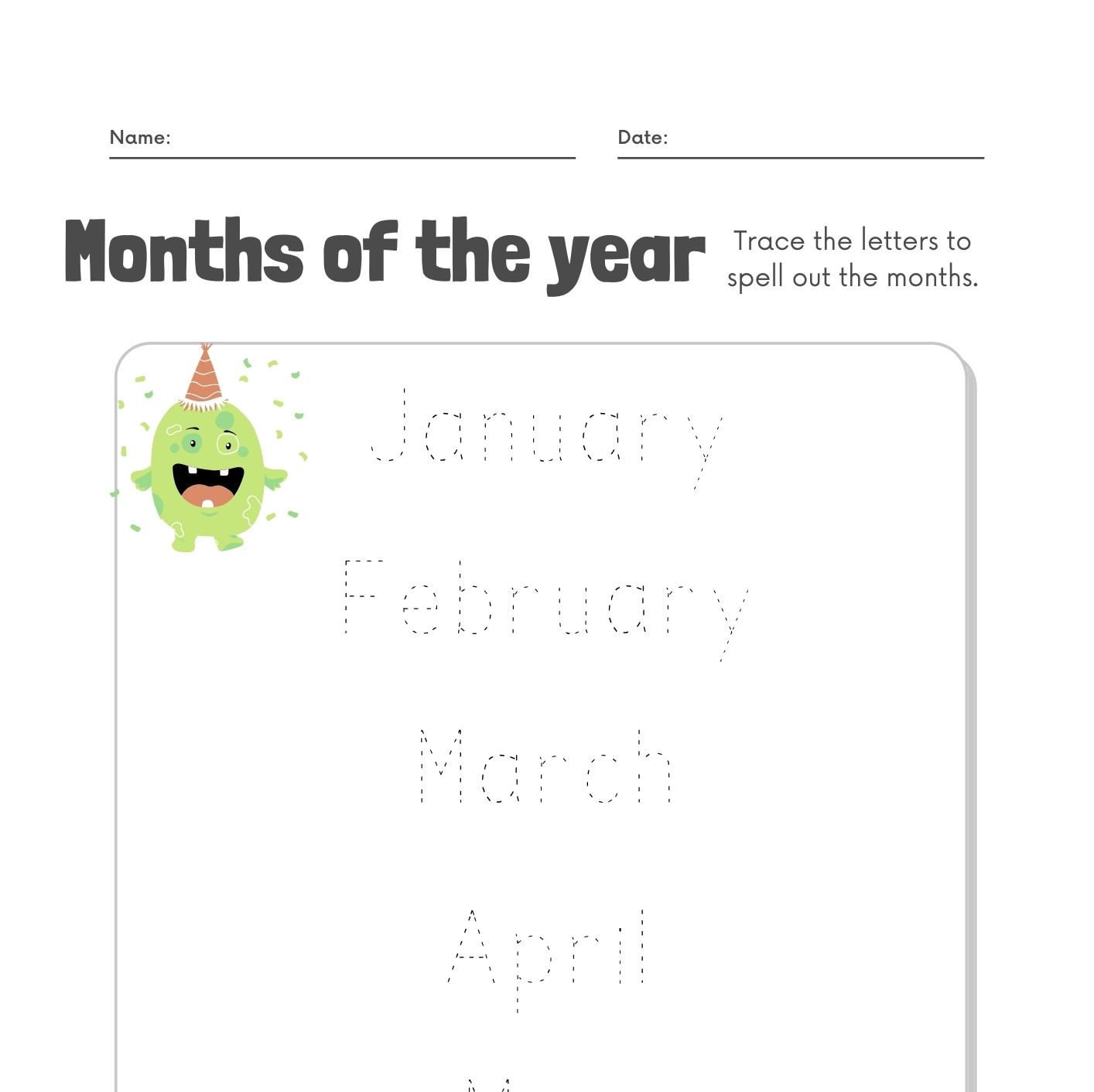 Days of the week and Months of the year traceable printable | Etsy