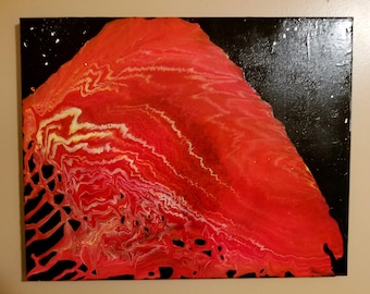 Oryginalny abstrakcyjny obraz akrylowy malowany ręcznie na płótnie 16”x20” „Lava”