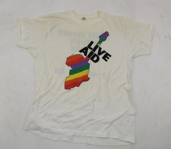 Vintage 80s Live Aid Africa T-shirt L Deadstock Screen Stars 50/50 