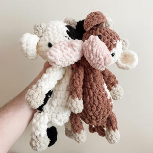cow snuggler, crochet cow lovey, cow nursery decor, lovey blanket, baby shower gift, baby security blanket, farm nursery decor
