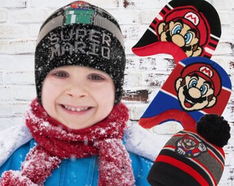 Nintendo Super Mario Kids Winter Hat, Scarf, & Winter Glove for Boys Ages 4-7