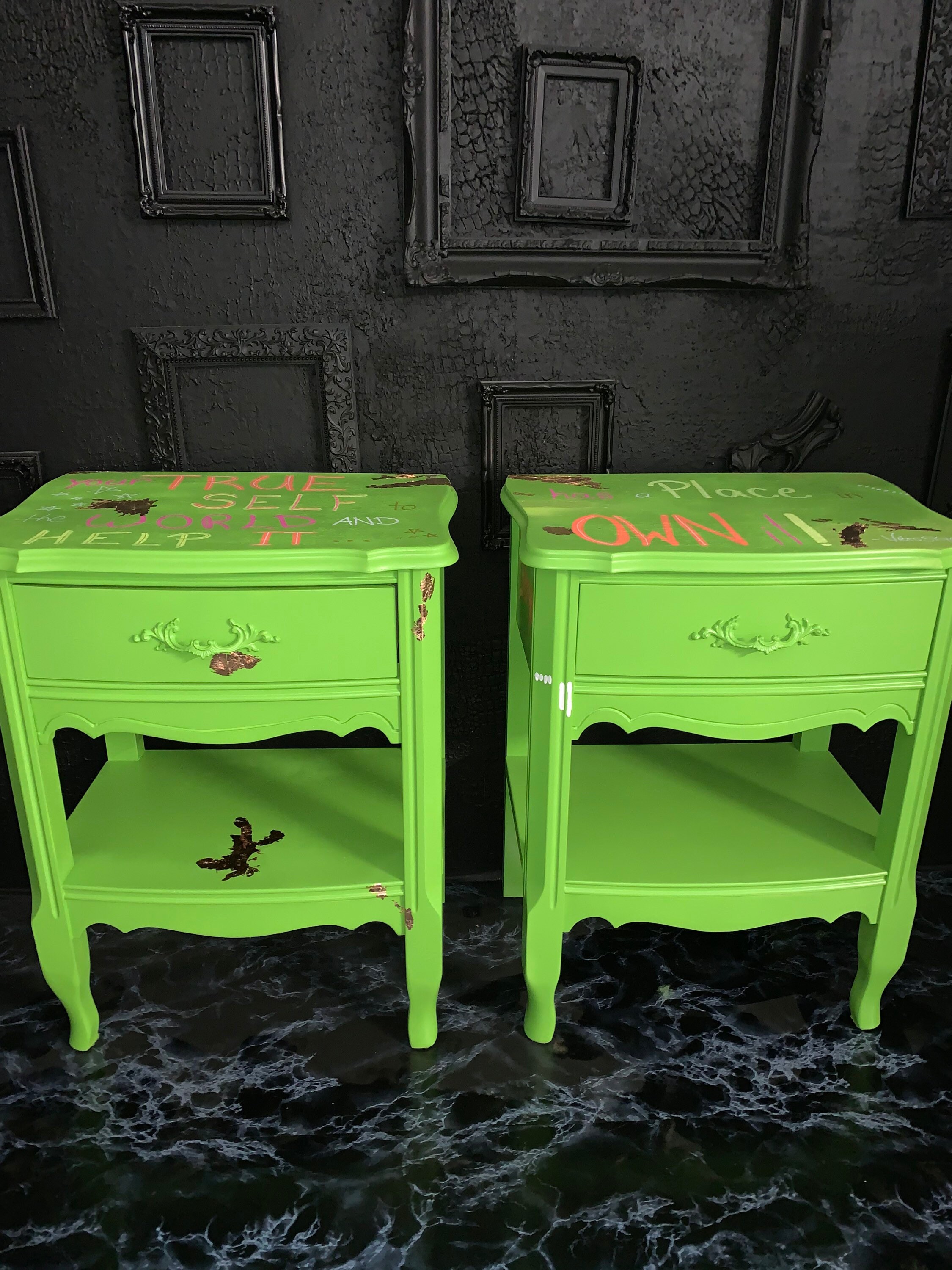 Lime Nightstands With Positive Quotes Set of 2 Etsy