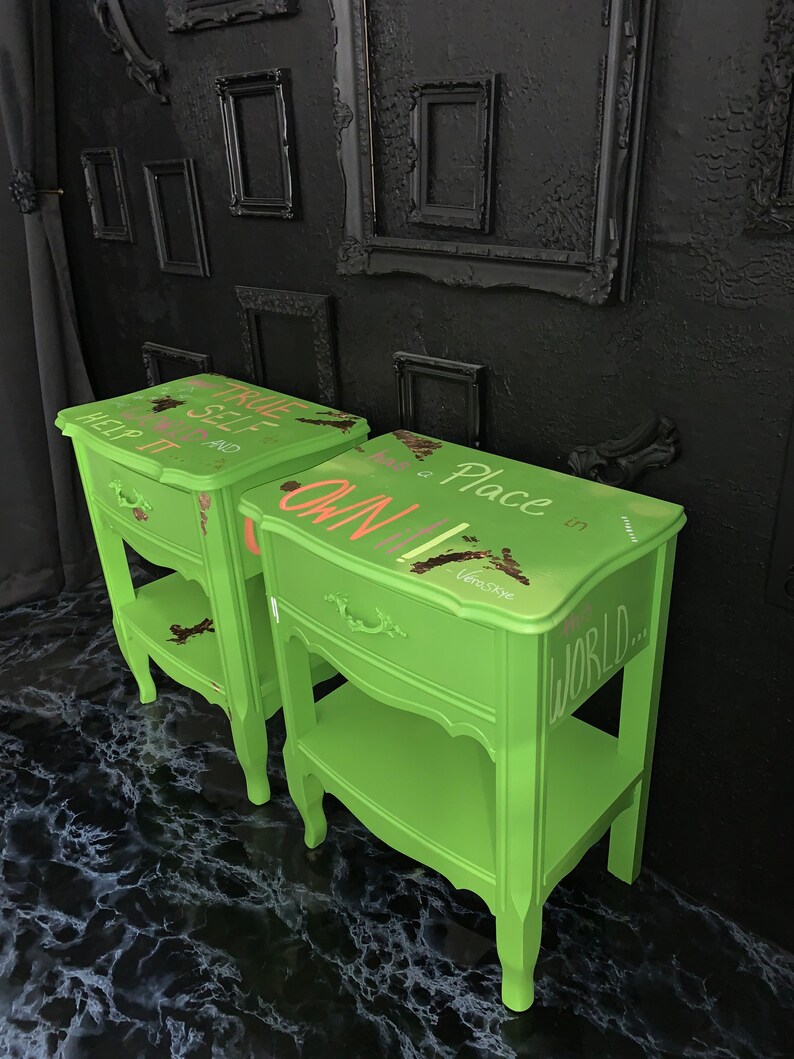 Lime Nightstands With Positive Quotes Set of 2 Etsy
