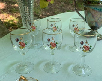 Flowered Glasses - France Stemware • Set of 6