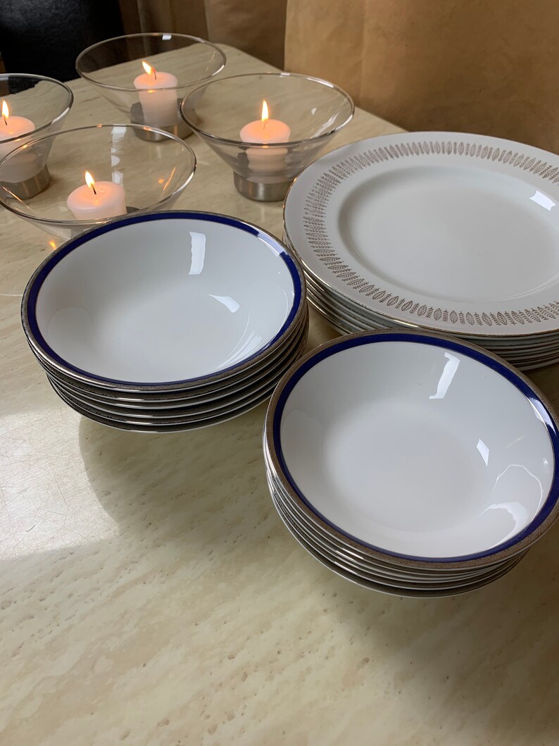 Blue Dinnerware Set Serves 6 Etsy