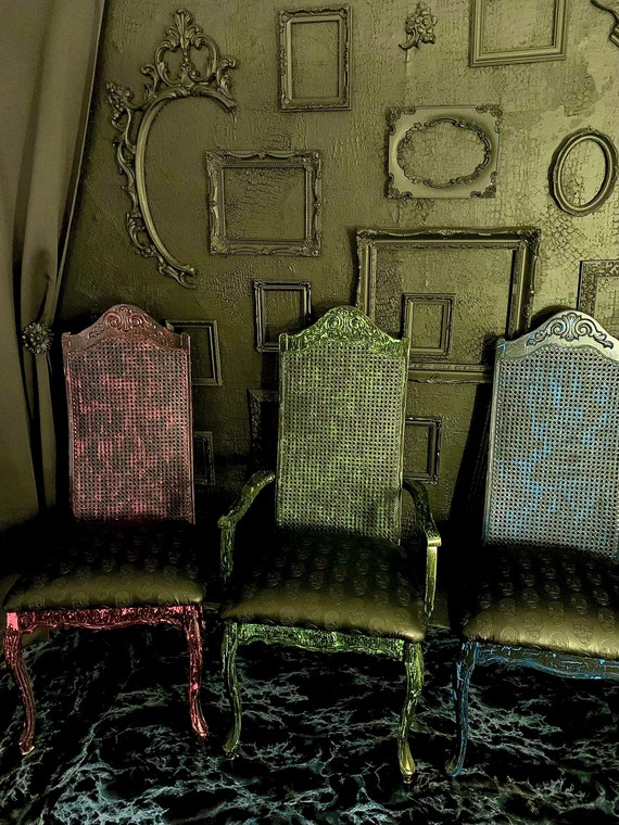 Black Crackle Finish Skulls Faux Leather Dining Chairs Set of 6