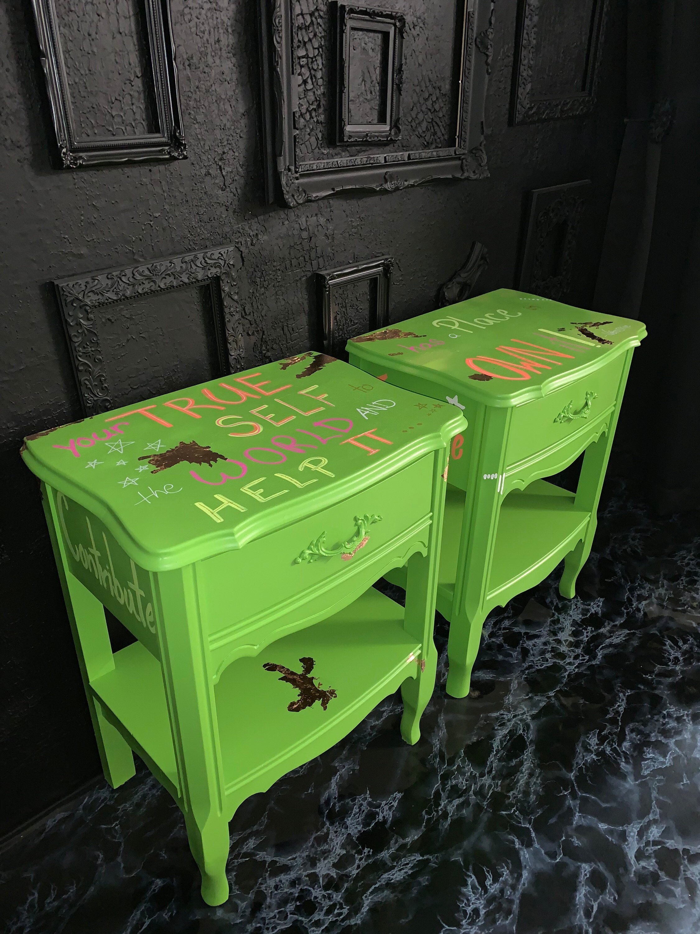 Lime Nightstands With Positive Quotes Set of 2 Etsy