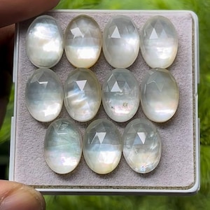Natural Mother pearls With Himalayan Clear Quartz Doublet Flat Back rose Cut Slice oval Shape, Size- 10x14 mm , 11 Piece lot
