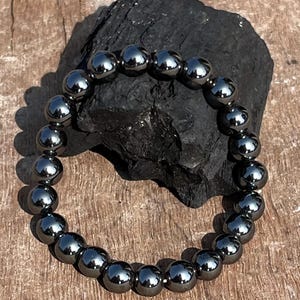 Handmade Hematite Beaded Bracelet: 8mm Round Gemstone Jewelry