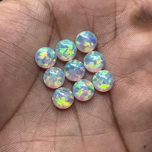 AAA White Rainbow Fire Aurora Bello Opal Flat Back Smooth Cabochon Round Shape, Size- 8x8 mm , 9 Piece lot
