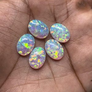 AAA White Rainbow Fire Aurora Bello Opal Flat Back Smooth Cabochon Oval Shape, Size- 10x14 mm , 5 Piece lot