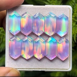 AAA-Qualitäts-Pink Aurora-Opal mit natürlicher Himalaya-Kristall Doublette flache Rückseite Schritt geschnitten Scheibe Sechseck-Form, Größe - 9 x 18 mm, 10 Stück viel
