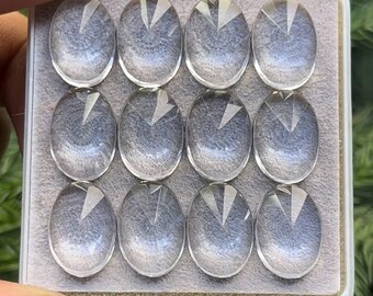 Natural Clear Quartz (Crystal) Flat Back Radial Cut Slice Oval Shape, Size- 10x14 mm , 12 Piece lot